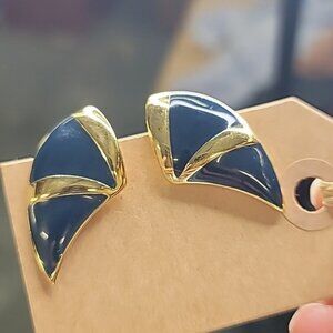 Monet Gold and Navy blue Geometric Earrings